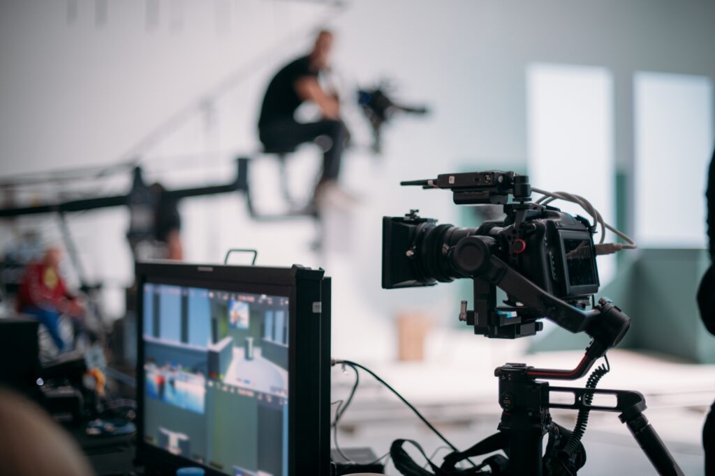 A professional film camera on a production set representing New Jersey's growing film studio industry