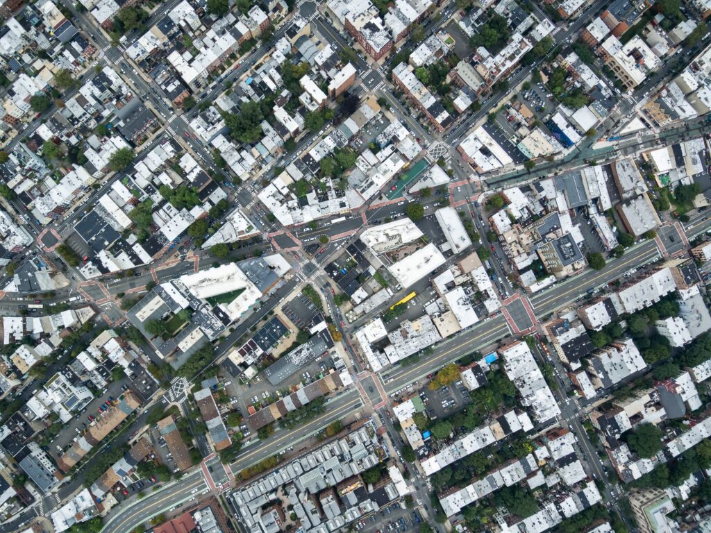 An aerial view of a densely populated neighborhood in New Jersey