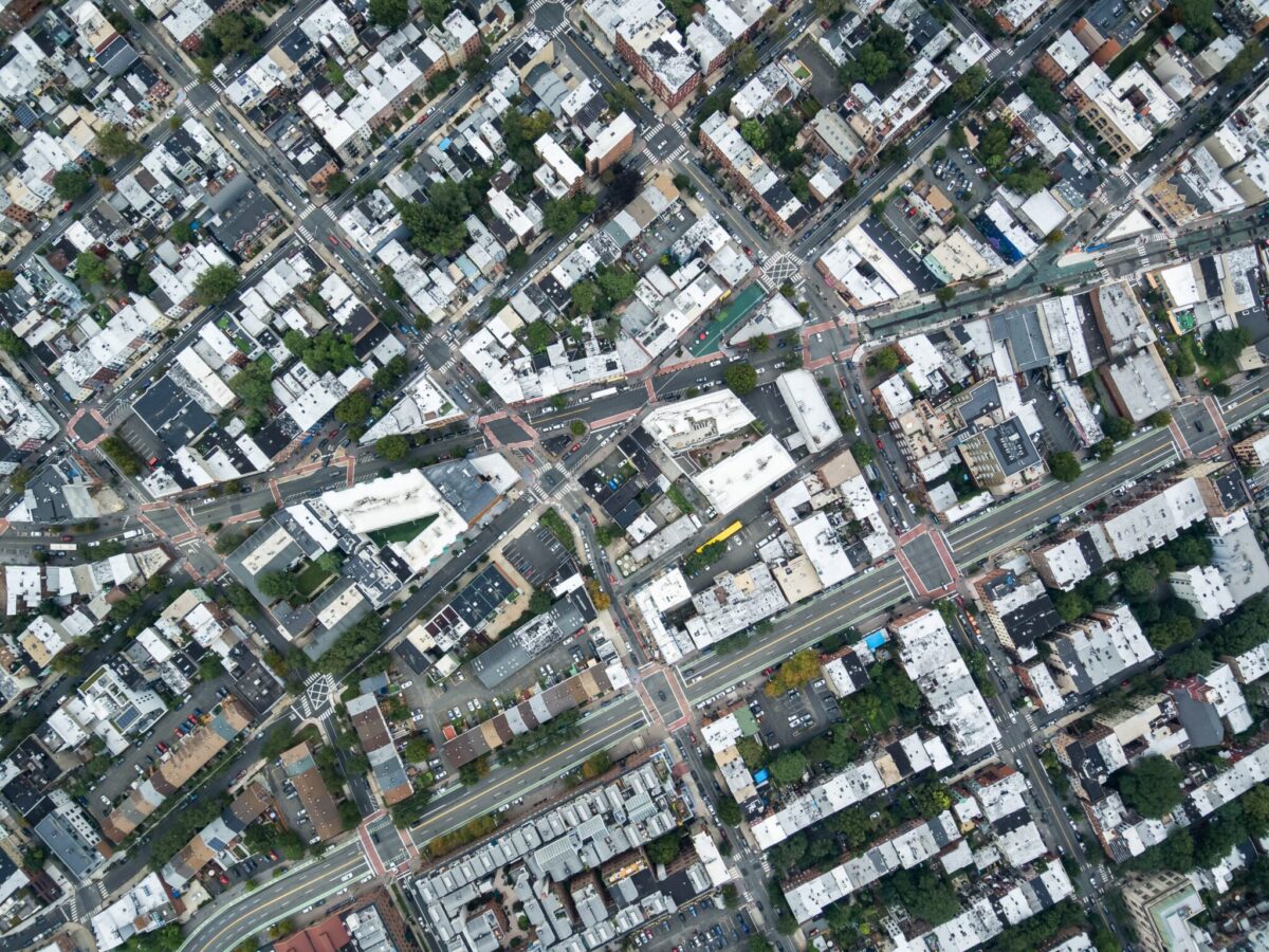 An aerial view of a densely populated neighborhood in New Jersey