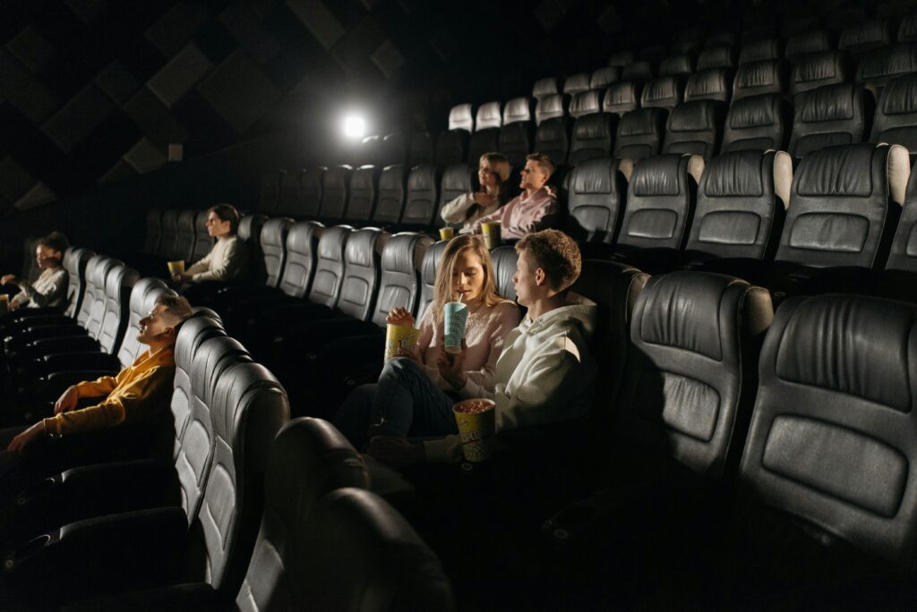 Moviegoers watching a film inside a movie theater in New Jersey