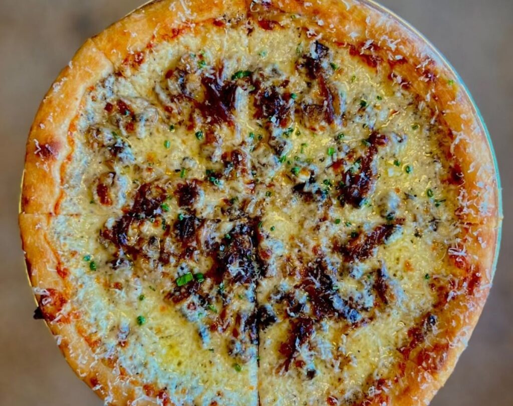 A pizza from One World Pizza in Jersey City, New Jersey