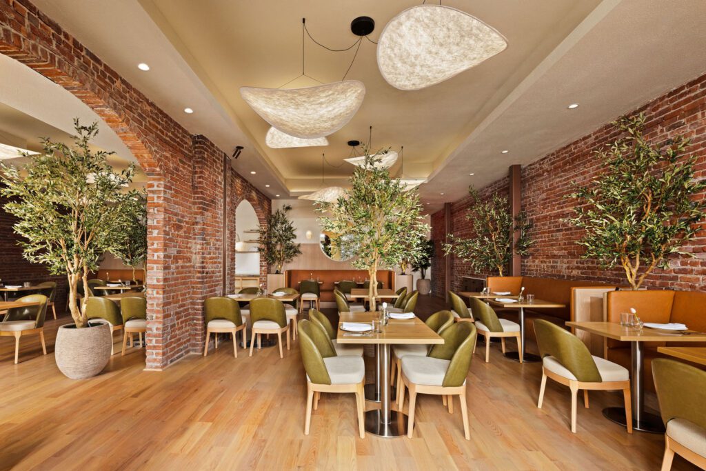 The main dining room at Clementina restaurant in Upper Montclair, New Jersey, designed by B. Garcia Designs