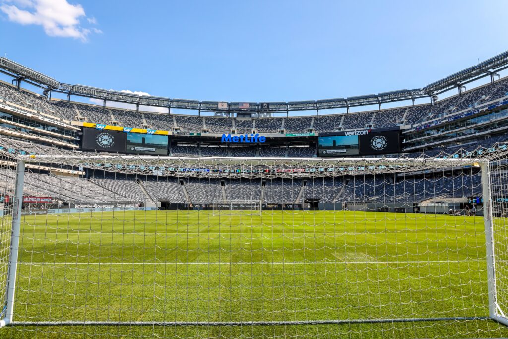 The interior of MetLife Stadium in East Rutherford, New Jersey set up for a soccer match