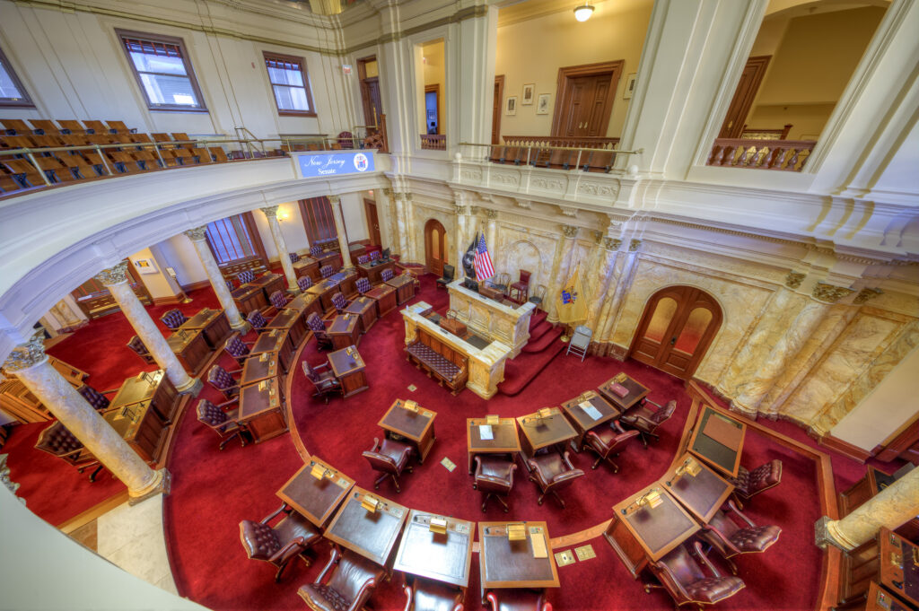 The New Jersey Senate chamber at the State House in Trenton, New Jersey
