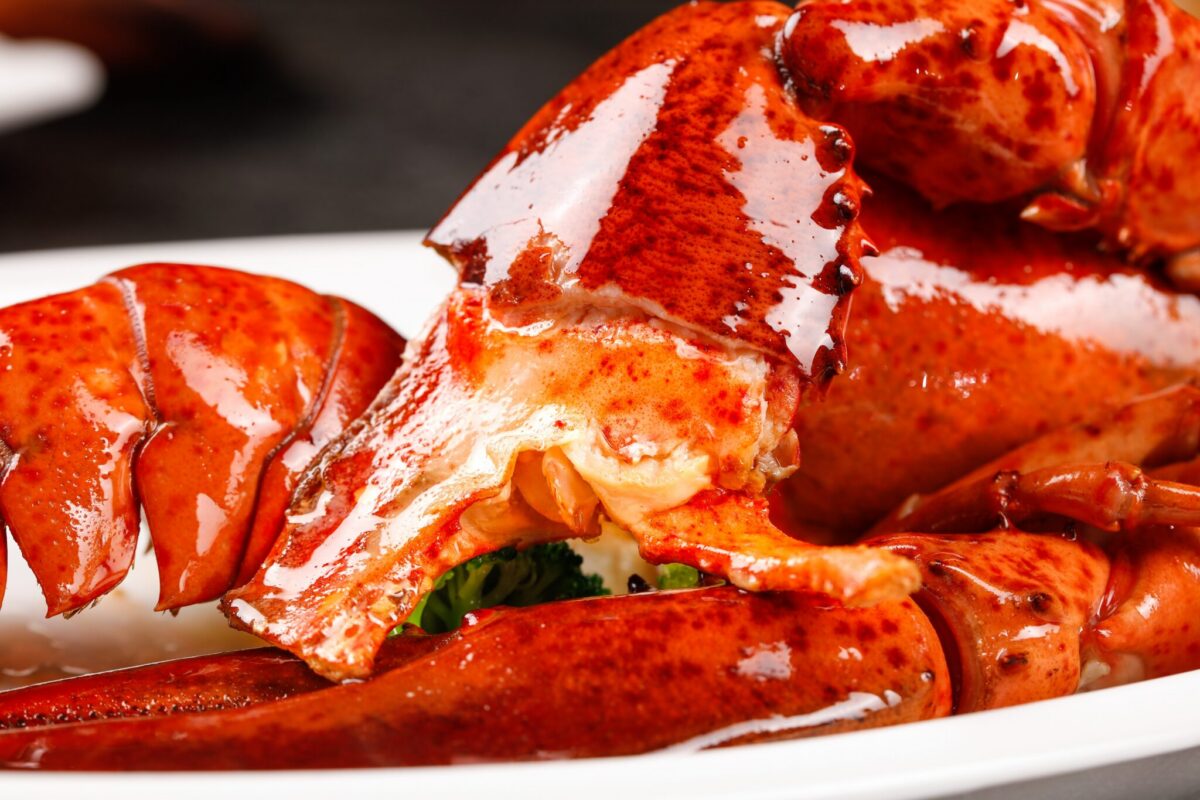 Close-up of a plated lobster claw and tail, similar to what's served during 87 Sussex's Lobster Night in Jersey City
