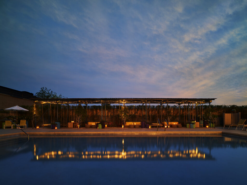 the asbury hotel pool at night time
