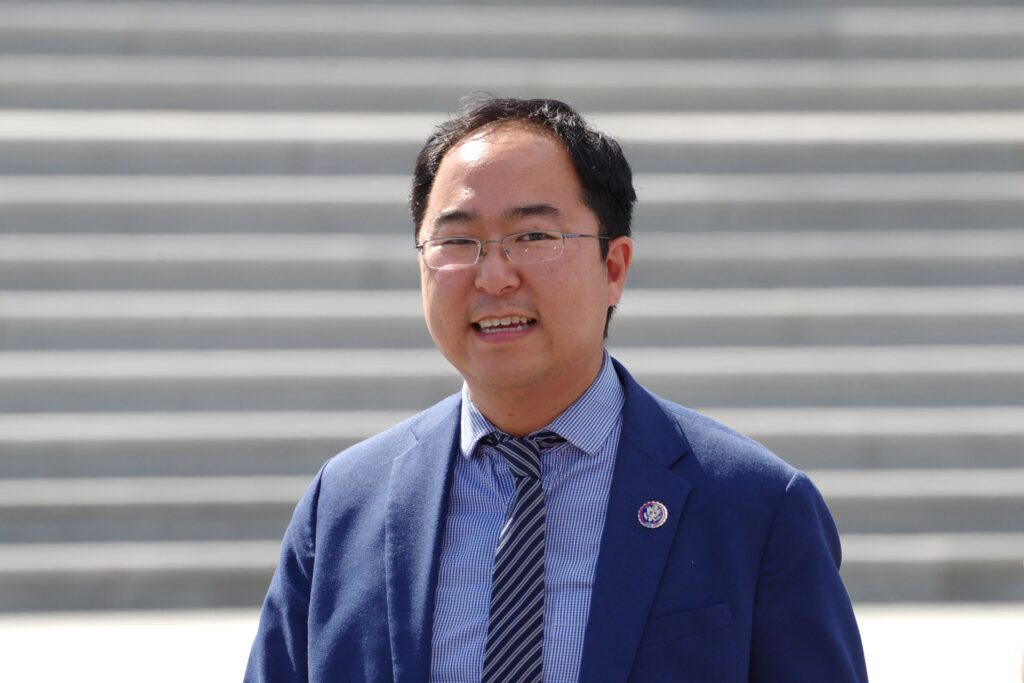 Sen. Andy Kim of New Jersey, sponsor of the MediKids Act, outside the U.S. Capitol
