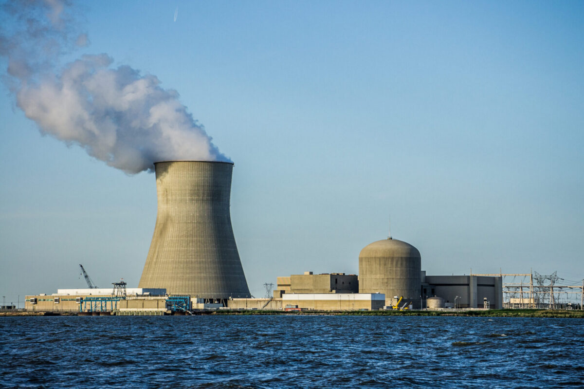 Hope Creek Nuclear Generating Station in Lower Alloways Creek, New Jersey, viewed from the Delaware River.