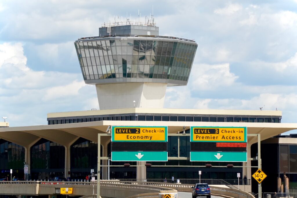 The air traffic control tower at Newark Liberty International Airport in New Jersey.
