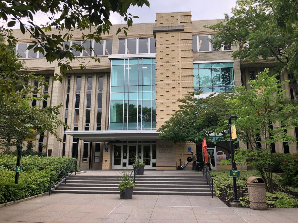 The Guarini Library on the campus of New Jersey City University in Jersey City, now operating as Kean Jersey City following the completion of a historic merger.