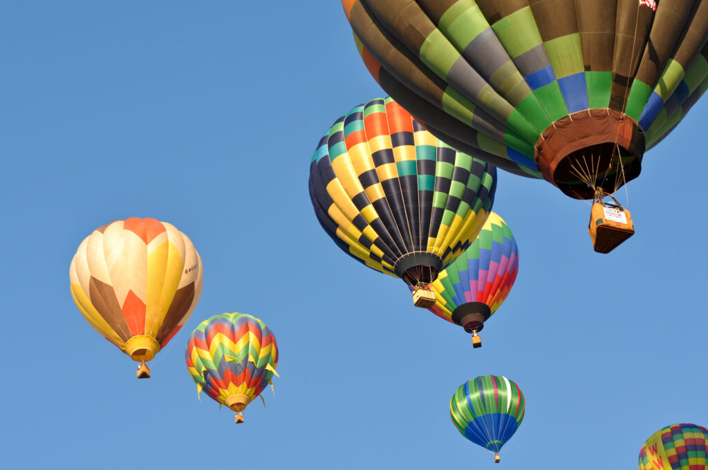 Hot air balloons in the air for the Warren County Farmers' Fair & Hot Air Balloon Festival