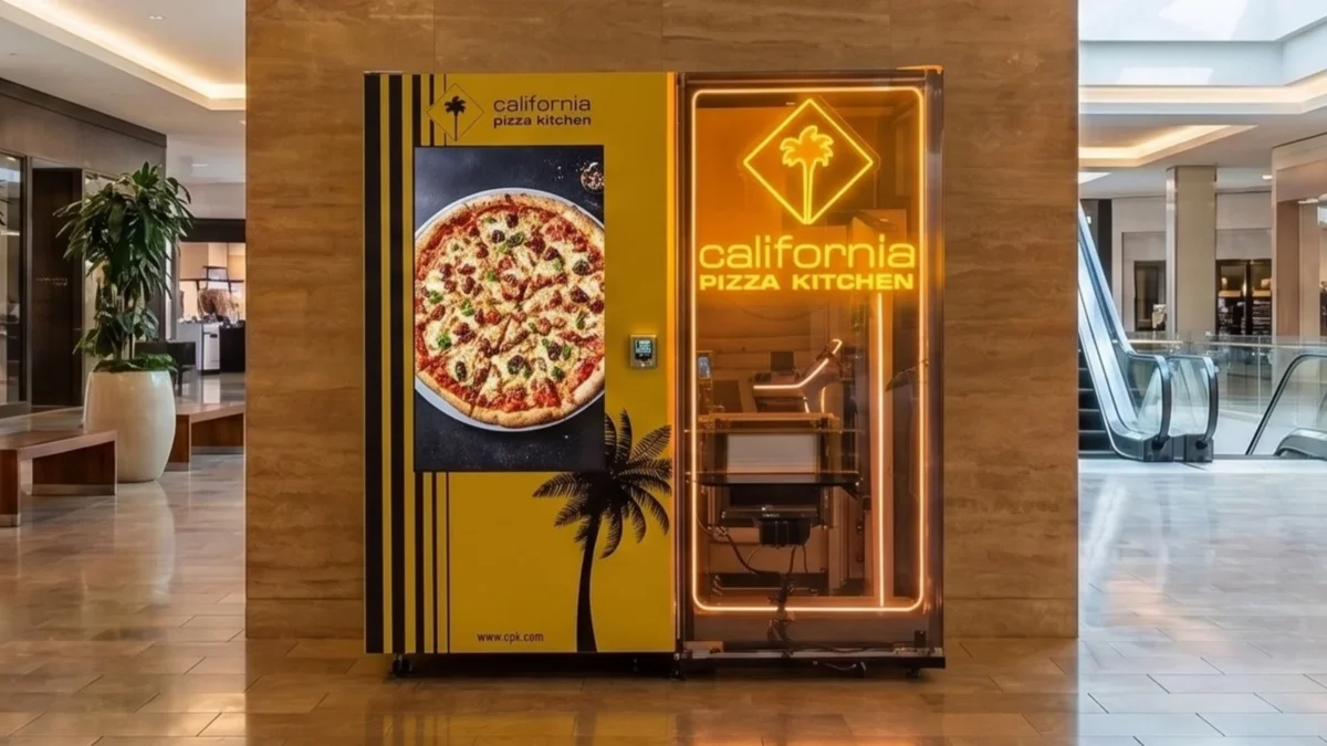 A California Pizza Kitchen automated pizza vending machine, part of a planned 1,000-unit nationwide rollout
