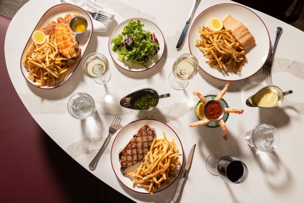 a spread of food at Chez Frites in Ocean Casino Resort AC
