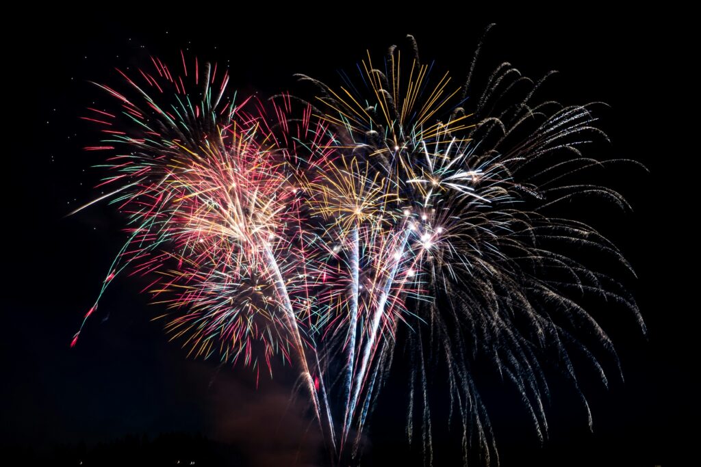 Summer fireworks at night, Mount Olive's Food Truck & Fireworks Festival in Budd Lake, NJ