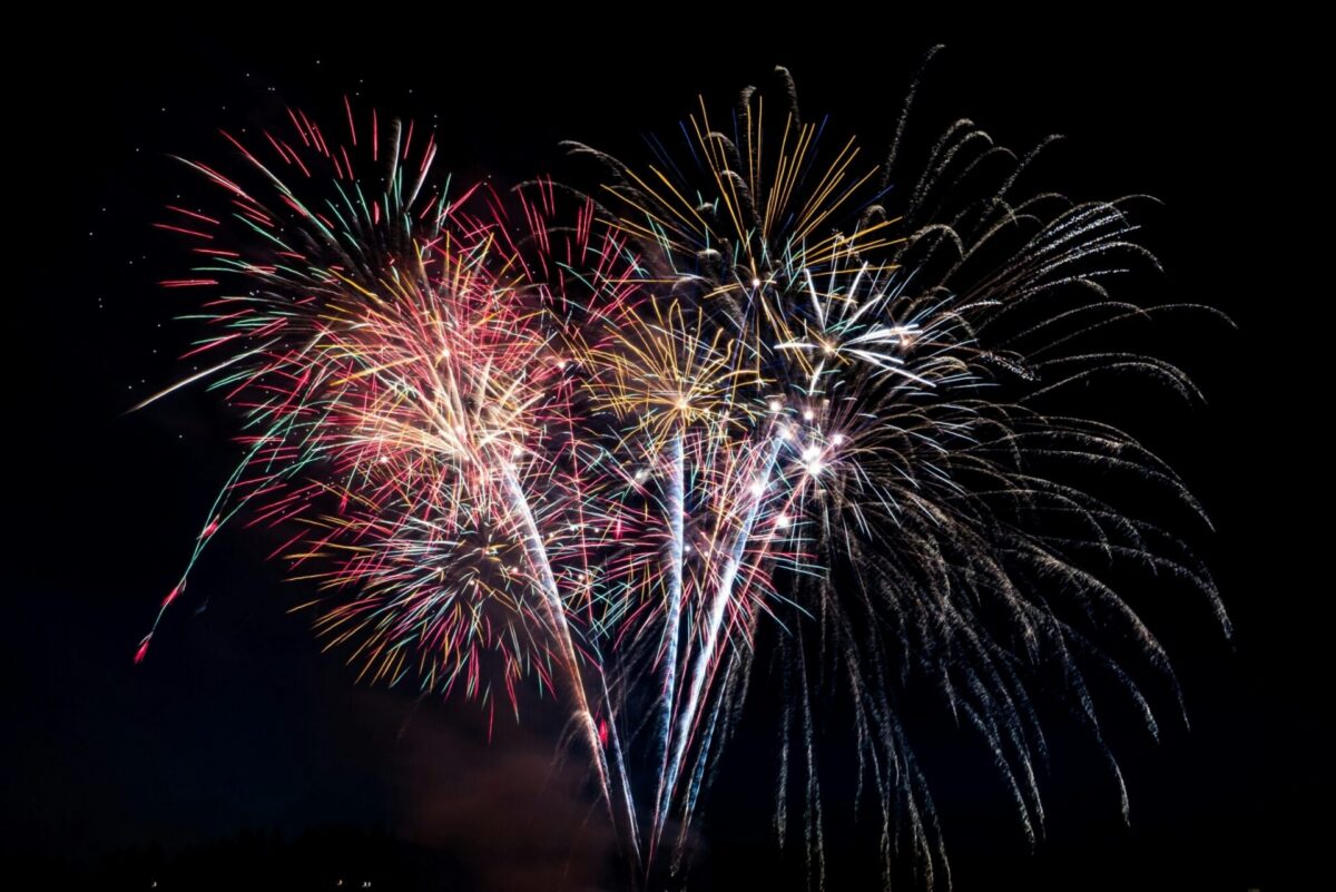 Summer fireworks at night, Mount Olive's Food Truck & Fireworks Festival in Budd Lake, NJ