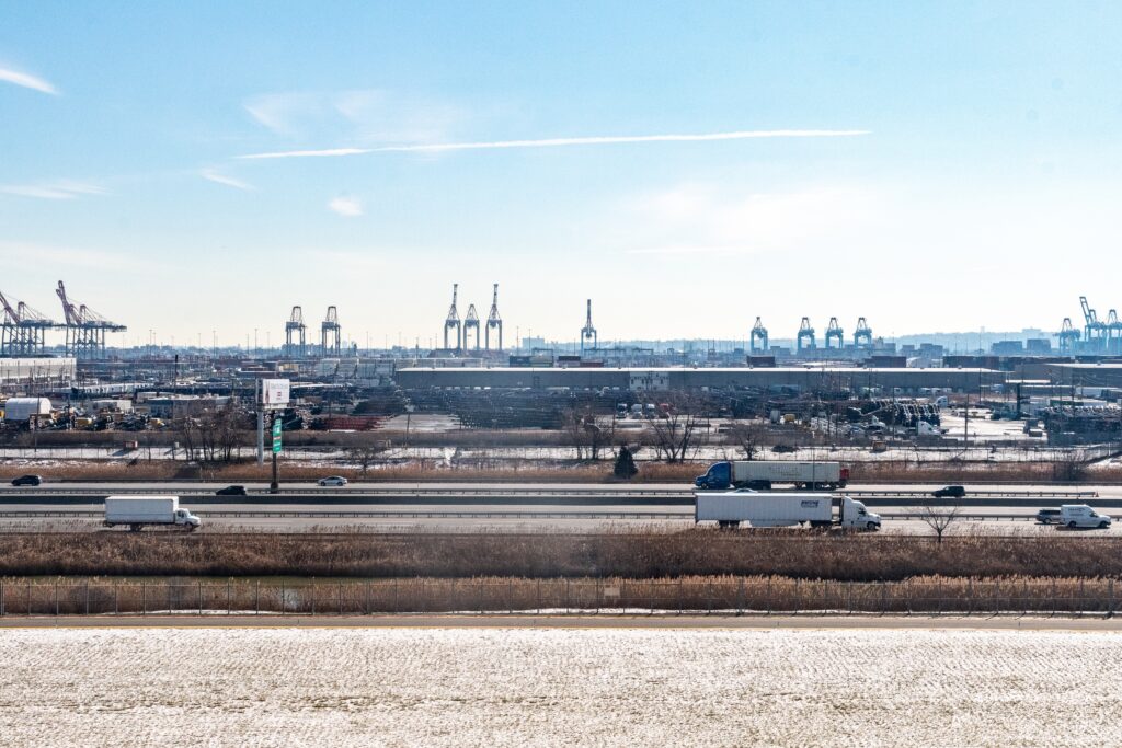 An aerial view of the Port of Newark and the New Jersey Turnpike, as the state ranks as the most fiscally distressed in the nation