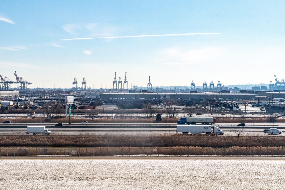 An aerial view of the Port of Newark and the New Jersey Turnpike, as the state ranks as the most fiscally distressed in the nation
