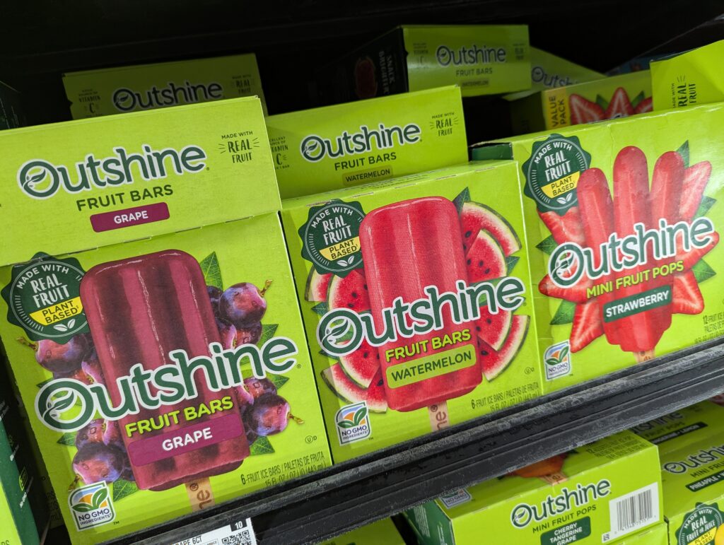Fruit-flavored ice pops, similar to the recalled Outshine Fruit Bars