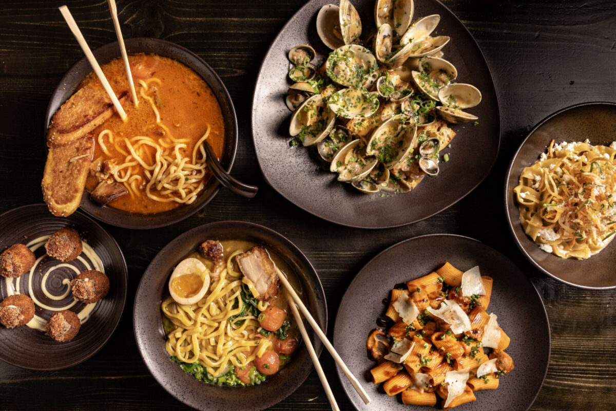 Wafu-Italian dishes from pastaRAMEN, the Montclair, NJ restaurant serving at the 2026 U.S. Open