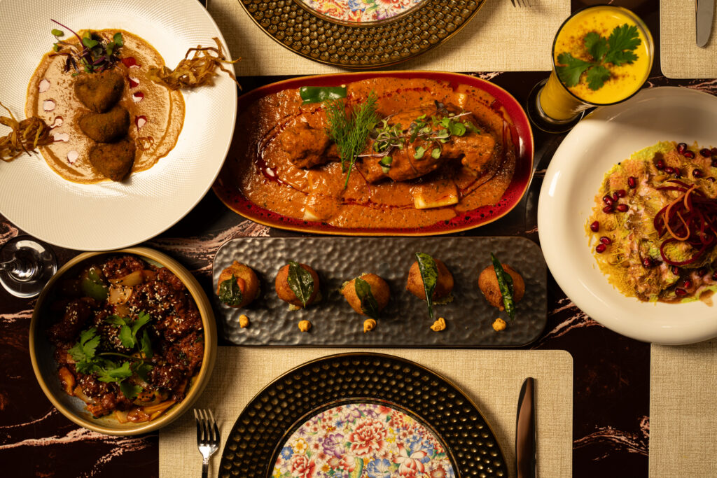 An overhead spread of Indian dishes at Sitar inside Hard Rock Hotel & Casino Atlantic City