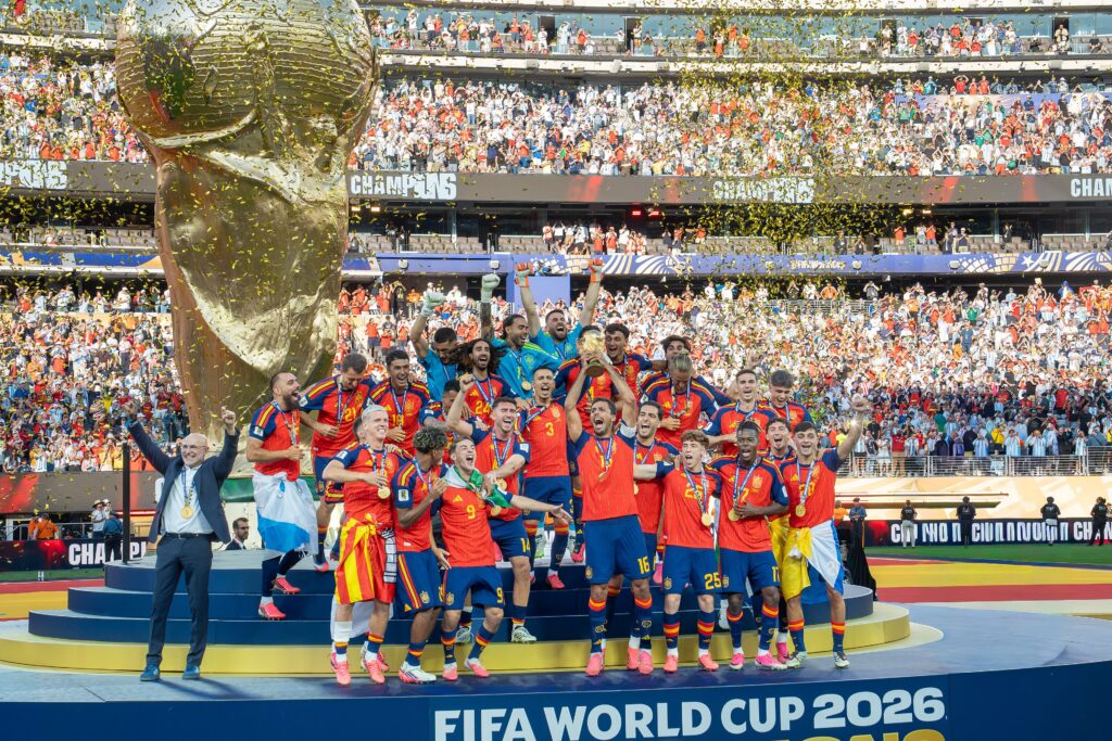 Spain celebrating their 1-0 win over Argentina at MetLife Stadium after the World Cup generated 3.5 billion in the region