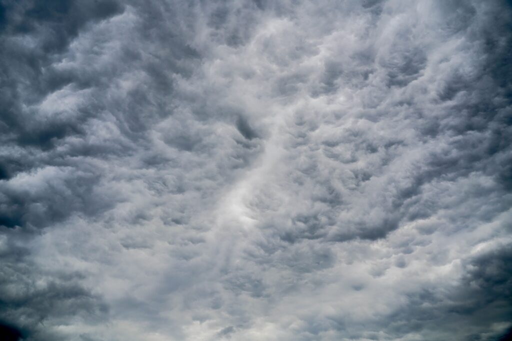 View of dramatic cumulus clouds filling the sky, depicting the nor'easter storm in New Jersey this weekend