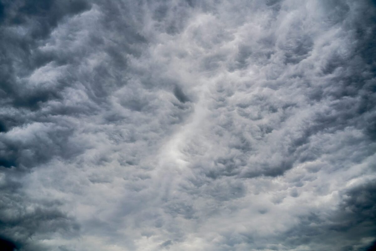 View of dramatic cumulus clouds filling the sky, depicting the nor'easter storm in New Jersey this weekend