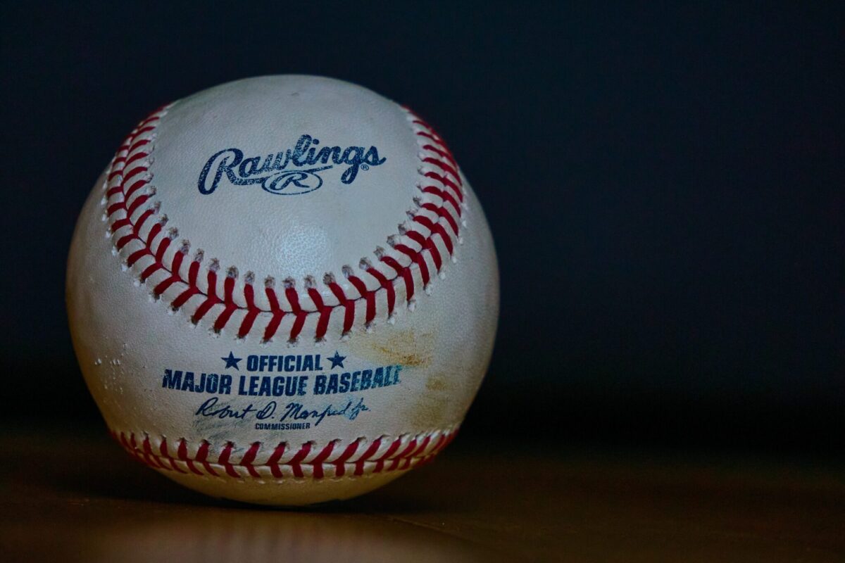 A baseball rubbed with Lena Blackburne Rubbing Mud, the New Jersey mud used on MLB baseballs